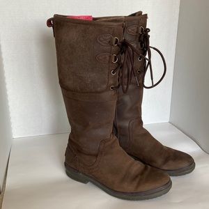Ugg Tall Boot - Elsa Boot - Brown Leather Water proof - Size 9 1/2 -Wool lining